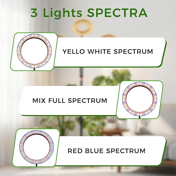 boostool Grow Lights for Indoor Plants, Three Heads 48W 216 Led Full Spectrum Plant Light, 5.5FT Adjustable Height Standing Grow Light 3/9/12H Timer, 10 Dimmable Levels & 3 Lighting Modes