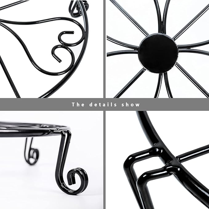 NSYOOMH 1 pack 10"-12" Metal Plant Stand Outdoor, for Flower Pot Heavy Duty Potted Holder Round Wrought Rustproof Iron Planter Stand, plant Stands Indoor Clearance and Outdoor patio - 12 Inches Black