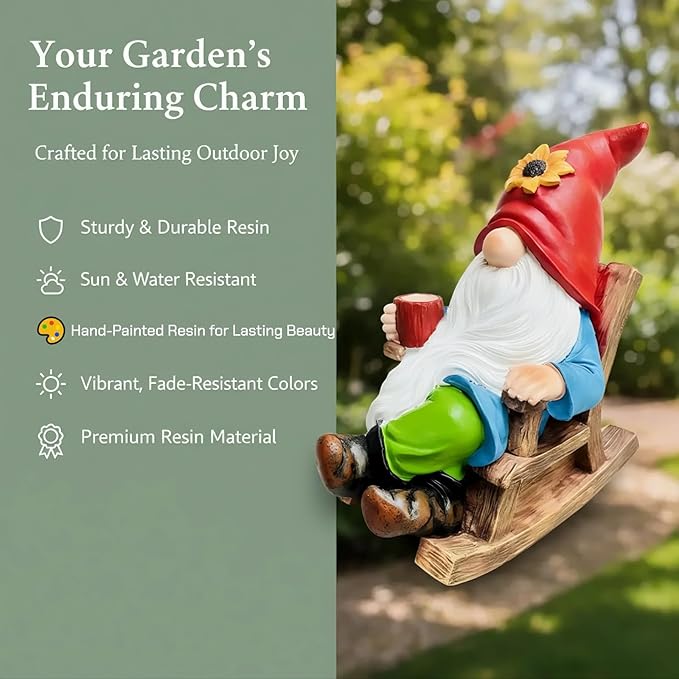 Drinking Coffee Faceless Garden Gnome Statue Decoration - 7.2" Figurine Ornament for Indoor Outdoor Home Patio Yard Lawn - Lucky Gnome Unique Mom Birthday Gifts - Best Garden Gifts for Day