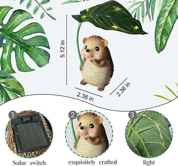 Solar Hedgehog with Light-Up Umbrella, 5.12" Garden Statue Outdoor Decor for Patio, Yard, Lawn - Gardening Gifts for Christmas, Mother's Day