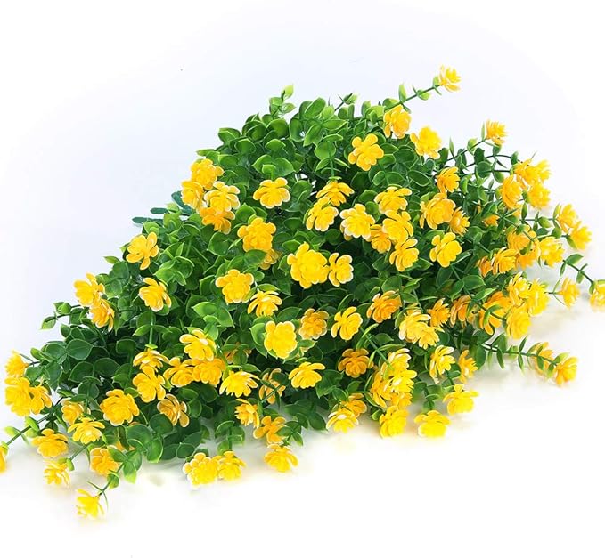 ArtBloom 6 Bundles Outdoor Artificial Flowers UV Resistant Fake Boxwood Plants, Faux Plastic Greenery for Indoor Outside Hanging Plants Garden Porch Window Box Home Wedding Farmhouse Decor (Yellow)