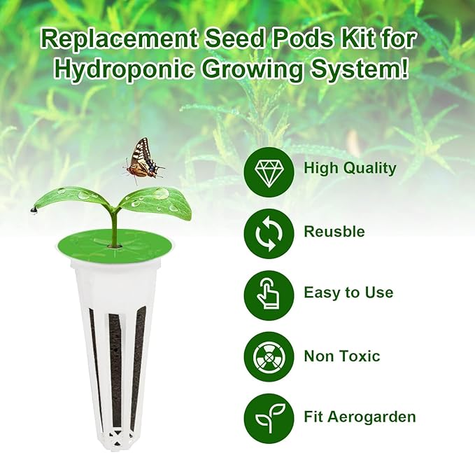 Hydroponic Supplies Accessories for Aerogarden Pods, Seed Pods Kit with 12pcs Grow Sponges, 12Grow Baskets, 24pcs Labels, Seed Starter Pods for Hydroponic Growing System