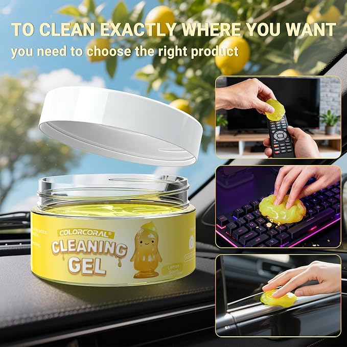 ColorCoral Car Cleaning Gel (Lemon Scent,Yellow),Reusable Dust Cleaning Gel for Car Interior Cleaning Kit, Auto Vent Cleaner，Keyboard Cleaner Gel for Cleaning Dust and Debris from Corners, Crevices