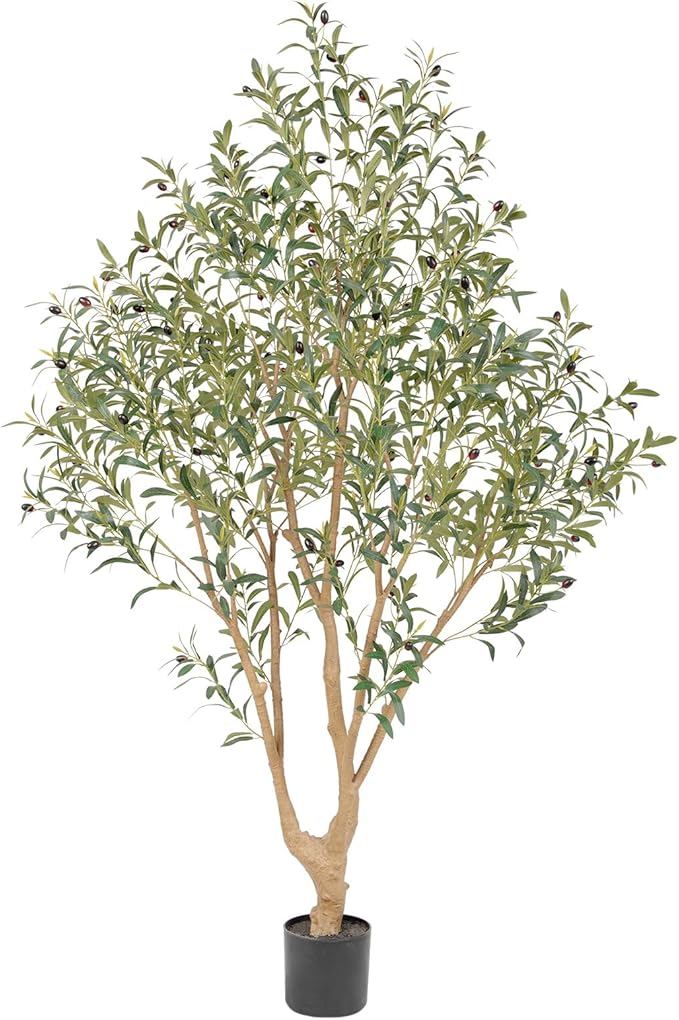 Nafresh Majestic Faux Olive Tree 6ft – Artificial Olive Tree Indoor & Outdoor with Lifelike Leaves & Textured Branches for Living Room, Office, Entryway,Patio