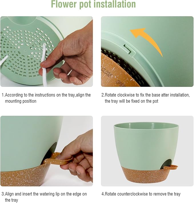 WSMKSZ Big Self Watering Pots 12/10/9 inch, Planter, Plant Pots with Mesh Drainage Holes for Indoor Outdoor Garden Plants, Plastic Flower Pots with Removable Deep Reservoir, Green with Brown