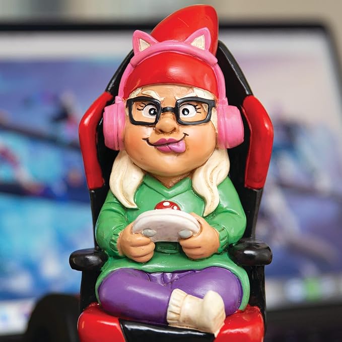 BigMouth Inc Gamer Garden Gnome Statue, Funny Outdoor Lawn Yard Figurine Decor, Resin Gaming Character Sculpture, Adults Teens Gamers, Weather Resistant Novelty Yard Accent, Gaming Gift Decor