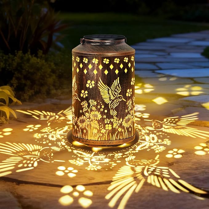 OUTONLIFE Hummingbird Outdoor Solar Lanterns, Waterproof Metal Hanging Solar Lights for Outside Yard, Garden, Patio, Lawn, Pathway Decorations, Birthday Gifts for Women Mom Grandma