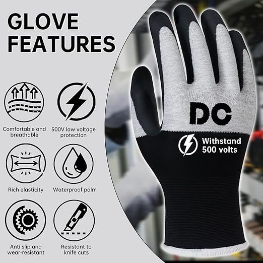 2 Pairs Insulated Electrician Gloves 500V Touch-Screen Voltage/Flame Retardant Work Gloves, Electrical Rubber Non-slip Texture Design for Electricians Prevent Shock