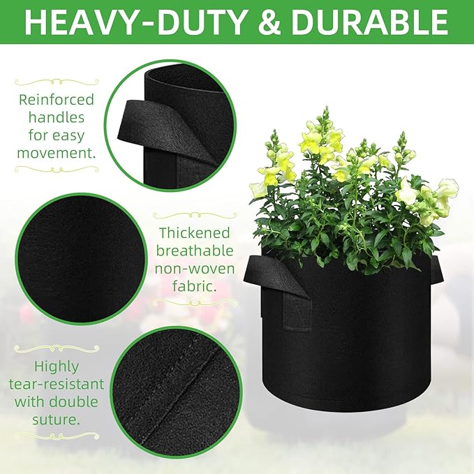 LITLANDSTAR 20 Pack 5 Gallon Plant Grow Bags, Breathable Felt Non-Woven Aeration Fabric Plant Grow Pots, Garden Planting Containers for Nursery Vegetable Flower Grow Bags with Handles (11.8x9.8inch)