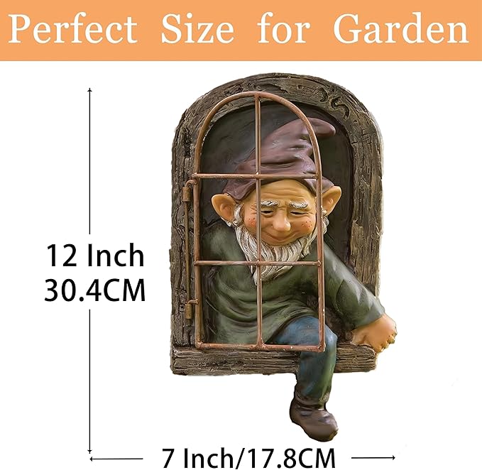 Teaeeno 12-inch Elf Out The Door Tree Hugger, Garden Gnome Statue Decor Outdoor, Large Outdoor Tree Hugger for Yard Art, Trees Decorations Outdoor Wallmounted Statue
