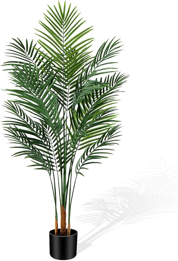 Artificial Palm Tree Indoor 5ft, Large Fake Tropical Areca Palm Tree with 13 Trunks, Faux Dypsis Lutescens Floor Plant in Pot for Indoor Outdoor Home Office Decor & Housewarming Gift