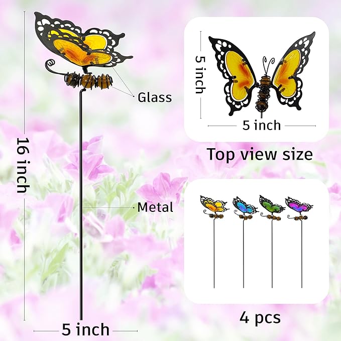 Voumsil Butterfly Garden Stakes,Kit Made of Glass and Metal,Colorful Butterfly Garden Decorations Can Make The Garden Full of Color and Vitality. (Mix)