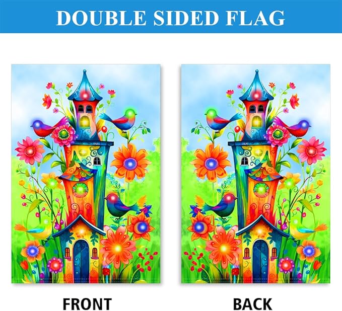 Bird Lighted Garden Flag for Outside, Led Solar Yard Flag 8 Modes Floral Bird Flag, 12x18 Double Sided House Decorations for Home Porch (Stand Not Included)