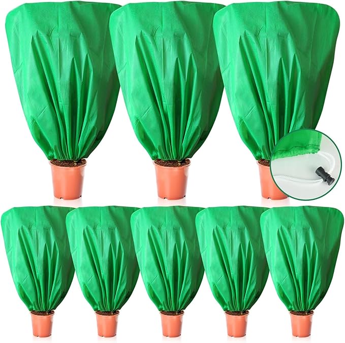 EYNDYN 8 Pcs Plant Covers Frost Protection Bag 47" x 31.5" Winter Reusable Plants Jacket with Drawstring Shrub Protection Wraps Bags Frost Blanket for Winter Outdoor Garden Plants