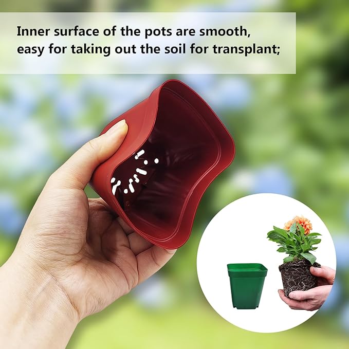 RooTrimmer Square Plastic Nursery Pot 3" 120 Pcs Deep Succulent Pots Small Flower Planter Seeds Starter Pots with Drainage (Green,Black,Red 40pcs Each,2.7Inches)