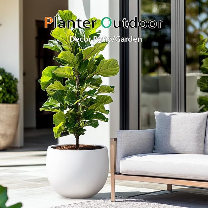 Heyzier Ball Concrete Planter Outdoor Indoor, Large Tall Cement Plant Pots for Trees Flowers (White, 20 inch)