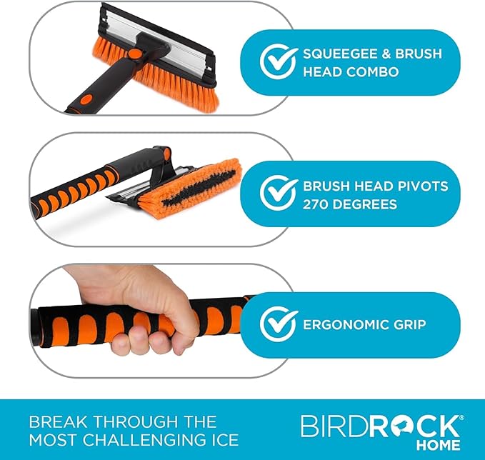 39" Extendable Snow Brush & Ice Scraper with Glove | 11" Wide Squeegee & Bristle Head | Lightweight Aluminum Body with Ergonomic Grip | No Scratch Winter Cleaning Tool for Cars & SUVs