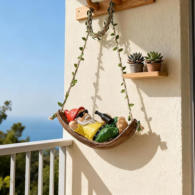 Hanging Garden Gnome Statues Decor for Outdoor, Indoor Funny Gnome Decor, Hanging Garden Ornament for Yard, Tree, Patio, Balcony, Living Room - Gnome Gift for Home Outdoor Decoration