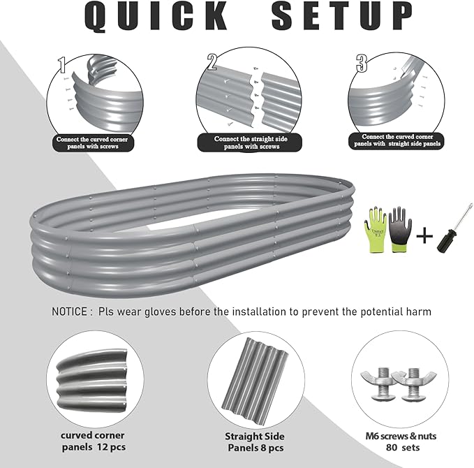 4 Pack 8x4x1FT Galvanized Raised Garden Bed Large Metal Planter Box Kit Elevated Raised Garden Planters for Outdoor Plants, Gray