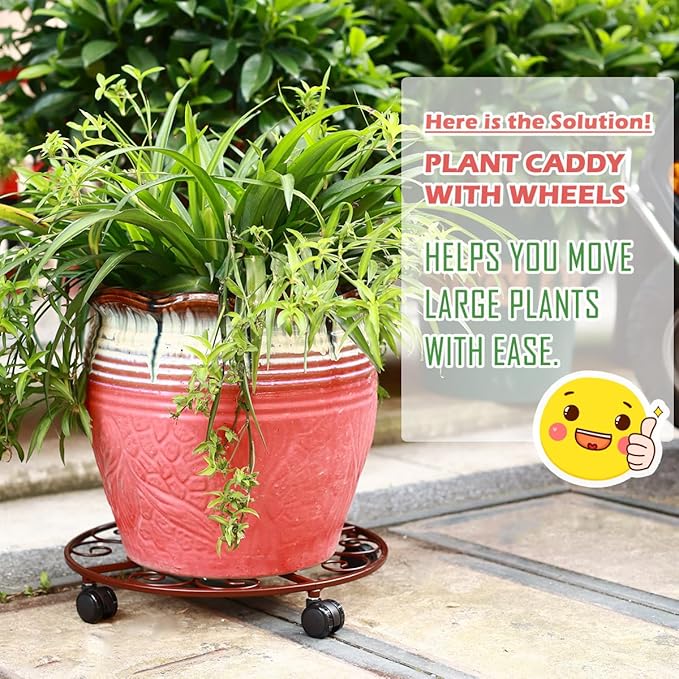 5 Packs 16” Plant Caddy with Wheels Large Metal Plant Stand with Wheels for Indoor and Outdoor Plants Rolling Plant Stand with Casters Heavy Duty Plant Dolly Roller Caddy, Bronze