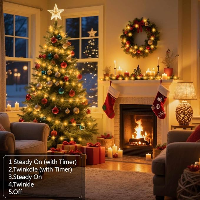 Fairy Lights Battery Operated 16.4Ft 50 LED Silver Copper Wire Twinkle Lights with 2 Lighting Modes for Christmas Bedroom Wedding Dorm Party Holiday Yard Decoration (Warm White)