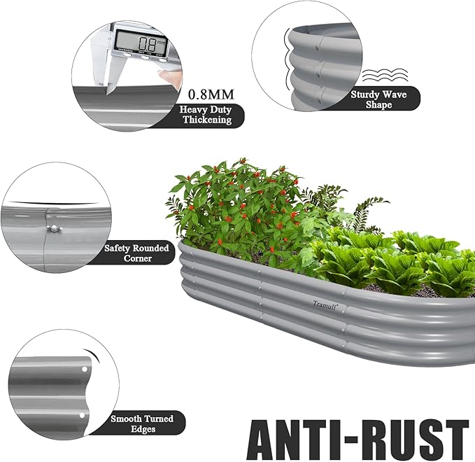 4 Pack 6x3x1FT Galvanized Raised Garden Bed Large Metal Planter Box Kit Elevated Raised Garden Planters for Outdoor Plants, Gray