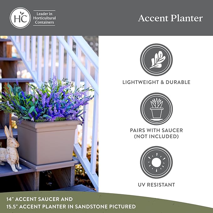 The HC Companies 12.5 Inch Accent Square Plant Pots with Drainage, Lightweight UV-Resistant Plastic Planters for Indoor & Outdoor Plants, 2-Pack Flower Pots for Garden, Office & Home Decor, Black