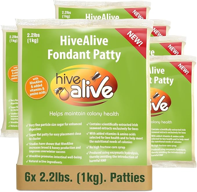 HIVE ALIVE Fondant Bee Food Supplement – Easy to Use Feed Enhancer Prevents Starvation During Overwintering – Only Fondant Proven to Increase Bee Gut Health and Boost Production -6Pack