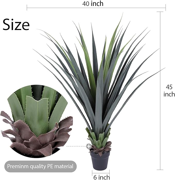 Yinleus 44inch Artificial Agave Plant Potted Plants Fake Agave Plant for Home Office Garden Indoor Outdoor Decoration (1PACK)
