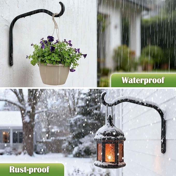 Lifyzoon Durable Plant Hangers Brackets: 2 Pack 8 Inch Outdoor Metal Hanging Plant Brackets - Rustproof Wall Hooks for Hanging Flower Basket Bird Feeders Wind Chimes and Lanterns