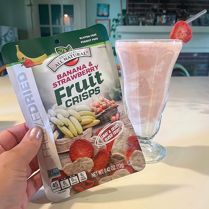 Brothers All Natural Freeze Dried Fruit Crisps, Banana Strawberry, 0.42 Oz (Pack of 24), Made with 100% Fruit, Gluten Free, Soy Free, Vegan, Healthy Snack, Lunch Box Ready