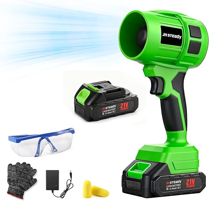 21V Cordless Handheld Leaf Blower - Variable Speed, 30000RPM Powerful Handheld Blower with Rechargeable Battery, Protective Gear for Home, Backyard, Driveway & Snow Removal
