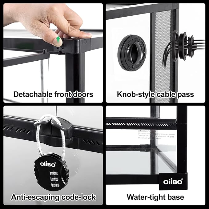 OIIBO Full Vision Glass Reptile Terrarium 27 Gallon, Double Hinge Door with Screen Ventilation Reptile Tank 24"x16"x16" (Knock-Down)