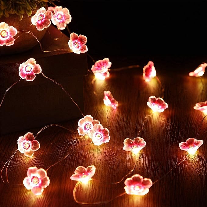 Mudder 13 FT 40 LEDs Cherry Blossom Flower String Lights for Bedroom, Pink Fairy Lights USB and Battery Operated Decorative String Light Indoor Outdoor (4 Pack)
