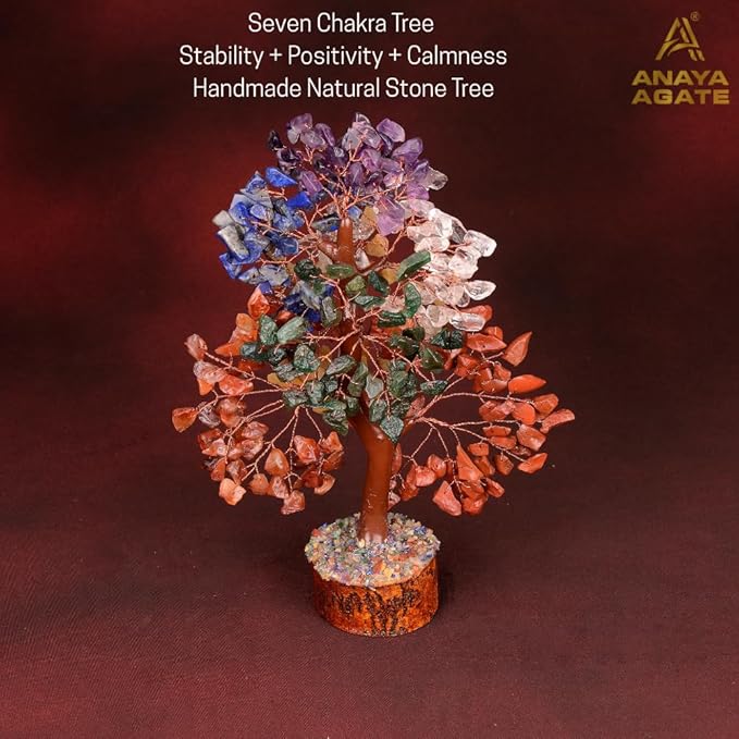 ANAYA AGATE 7 Chakra Crystal Tree of Life with Healing Necklace, and Chakra Bracelet - Gemstone Money Bonsai Trees for Women, Crystals and Healing Stones, Tree for Home, Office, Living Room Decor