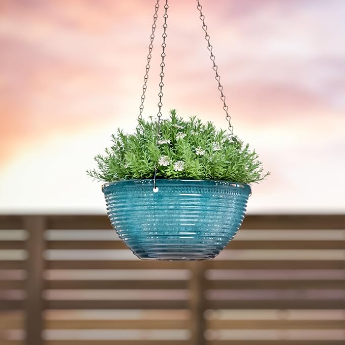 LESOASIS 10in Hanging Planters for Indoor and Outdoor Plants, 2 Pack Hanging Planter with Drainage Hole, Round Hanging Flower Pots for Garden Home Decor (Blue)