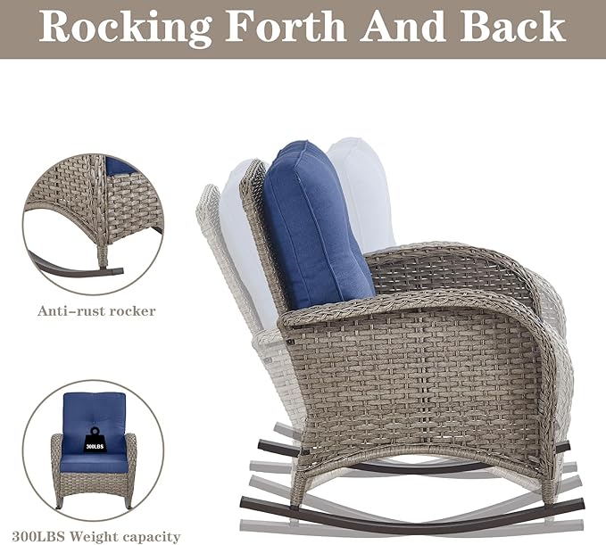 Belord 5 Piece Patio Furniture Set with 50000 BTU Propane Fire Pit Table, All-Weather Patio Rocking Chairs, Loveseat Glider and Side Table for Outdoor Conversation Deck Backyard Poolside
