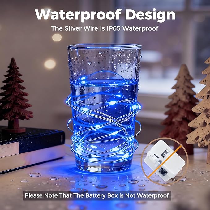 litogo 20 Pack 7FT 20 LED Fairy Lights Battery Operated, 3 Lighting Modes, Bulk Mini Twinkle String Lights Waterproof Silver Wire for Weddings Mason Jars Party Christmas Decorations-Blue