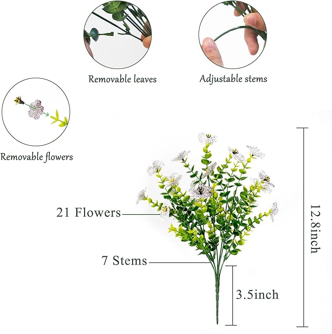 BCBLF Faux Flowers for Outdoor Planters, Artificial Flowers for Outdoors, 12 Bundles Outdoor Flowers Uv Resistant, Artificial Flowers for Decoration, White Silk Faux Spring Flowers for Outside