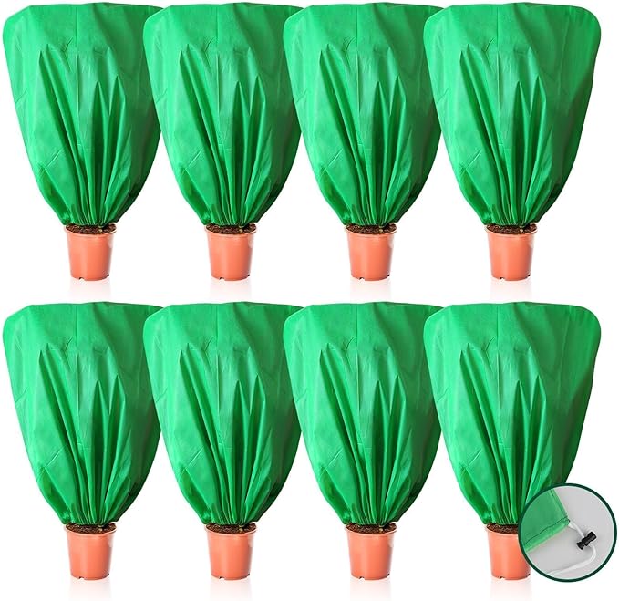 EYNDYN 8 Pcs Plant Covers Frost Protection Bag 39.3" x 39.3" Winter Reusable Plants Jacket with Drawstring Shrub Protection Wraps Bags Frost Blanket for Winter Outdoor Garden Plants