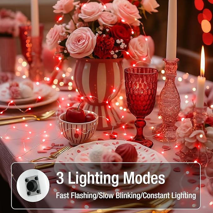 20 Pack Fairy Lights Battery Operated - 7ft 20 Led Twinkle Lights 3 Modes, Bulk Mini String Lights Waterproof for Mason Jars Vases DIY Party Wedding Decoration Christmas - Red