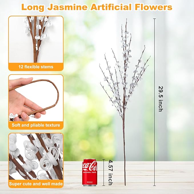 10Pcs 29.5'' Faux Jasmine Artificial Flowers White Flowers Tall White Floral Branches Stem for Home Wedding Vase Filler Party DIY Decoration