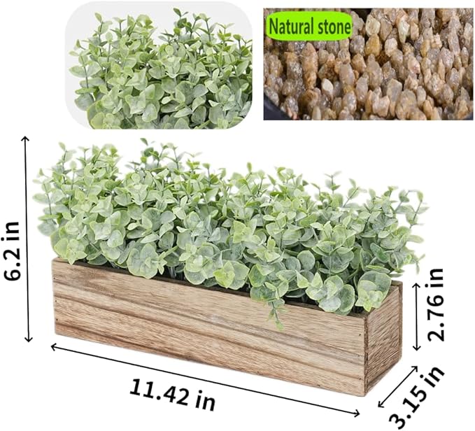 Artificial Eucalyptus Potted Plants Fake Potted Plants Rectangular Wooden Planter Box Artificial Eucalyptus Leaves for Suit Office Party Table Indoor and Outdoor Decor