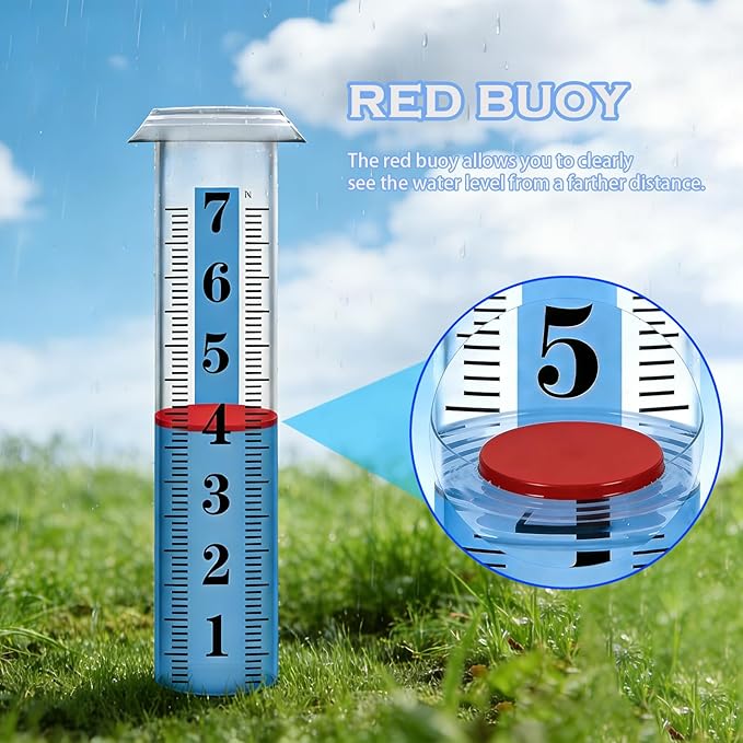 2PCS Rain Gauge Replacement Tube Plastic, Accurate Rain Gauge Outdoor, Thickened and Transparent 7" Capacity Tube with Blue Strip for Yard & Garden, 2 Rainfall Meter Tube with 1 Clean Brush