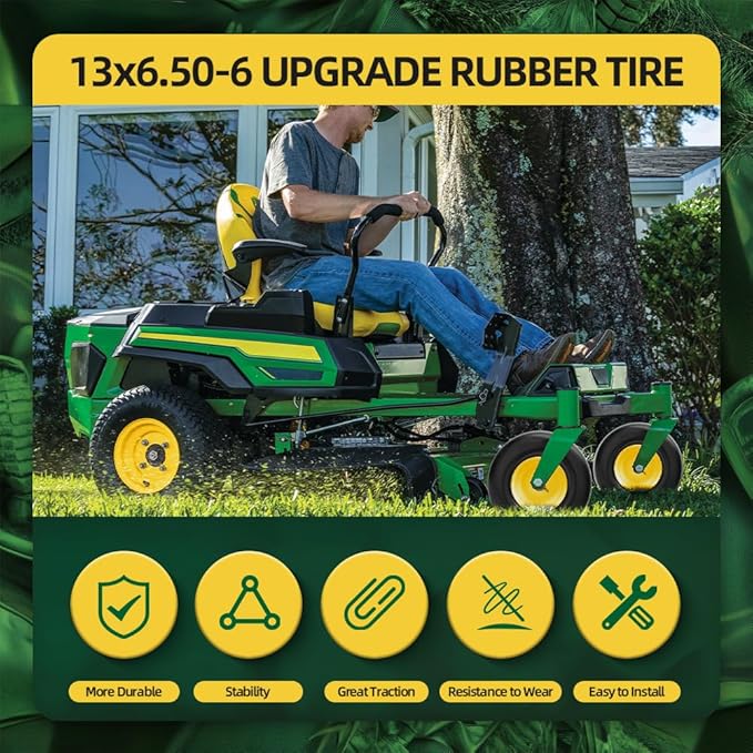 13x6.50-6 Lawn Mower Tires Flat Free with Rim Assemblies (2 Pack),Universal 13x6.5-6 Solid Smooth Rubber Zero-Turn Lawn mowers Tire,5.5"-7.72”Centered Hub and 3/4" extra 5/8" 1/2” Bushings
