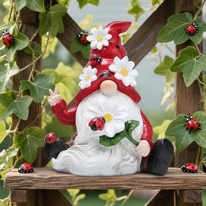 Hodao Ladybug Spring Gnomes Decorations for Home Table, Porch, Garden Yard Ladybug Elf Ornaments Decor Spring Gnome Figurines Decor for Outdoor Garden Birthday Gifts for Mom, Grandma