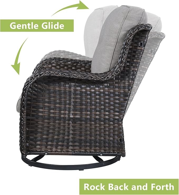 Rilyson Wicker Patio Furniture Set - 6 Piece Rattan Outdoor Sectional Conversation Sets with 2 Swivel Rocking Chairs,2 Ottomans,1 Sofa and 1 Coffee Table for Porch Deck Garden(Brown/Grey)