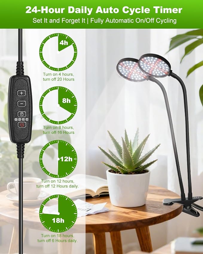 RODINTO Grow Lights for Indoor Plants Full Spectrum, Clip On Plant Light with Timer 4/8/12/18H, Adjustable Gooseneck, 5 Dimming Levels, LED Grow Lamp for Houseplants