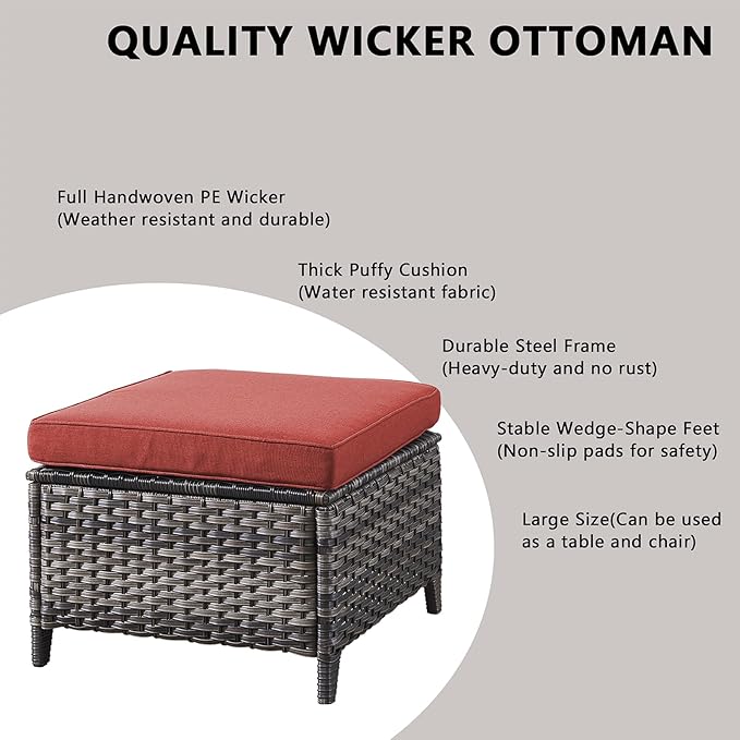 Rilyson Wicker Patio Furniture Sofa Set - 6 Piece Rattan Outdoor Patio Sectional Conversation Sets with 2 Sofa,2 Armrest Chairs and 2 Ottomans for Porch Deck Garden(Mixed Grey/Red)