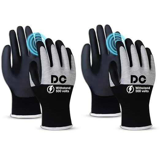 2 Pairs Insulated Electrician Gloves 500V Touch-Screen Voltage/Flame Retardant Work Gloves, Electrical Rubber Non-slip Texture Design for Electricians Prevent Shock
